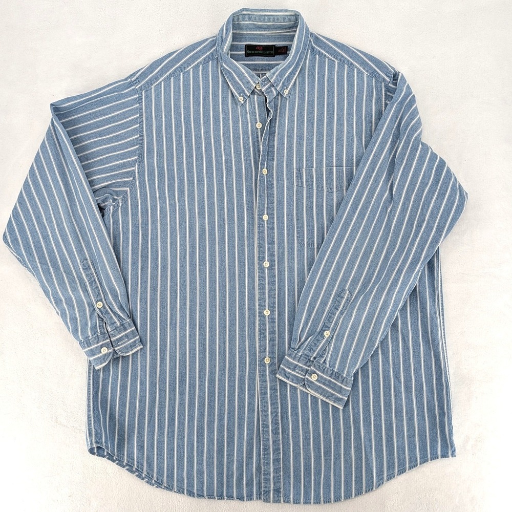 Abercrombie & Fitch Vintage Striped Cotton Button Down Shirt Blue White XL HK